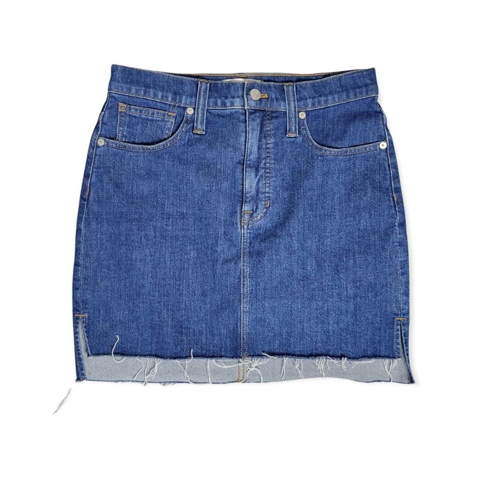 Madewell Cut Off Frayed Step Hem Denim Mini Skirt Size 27